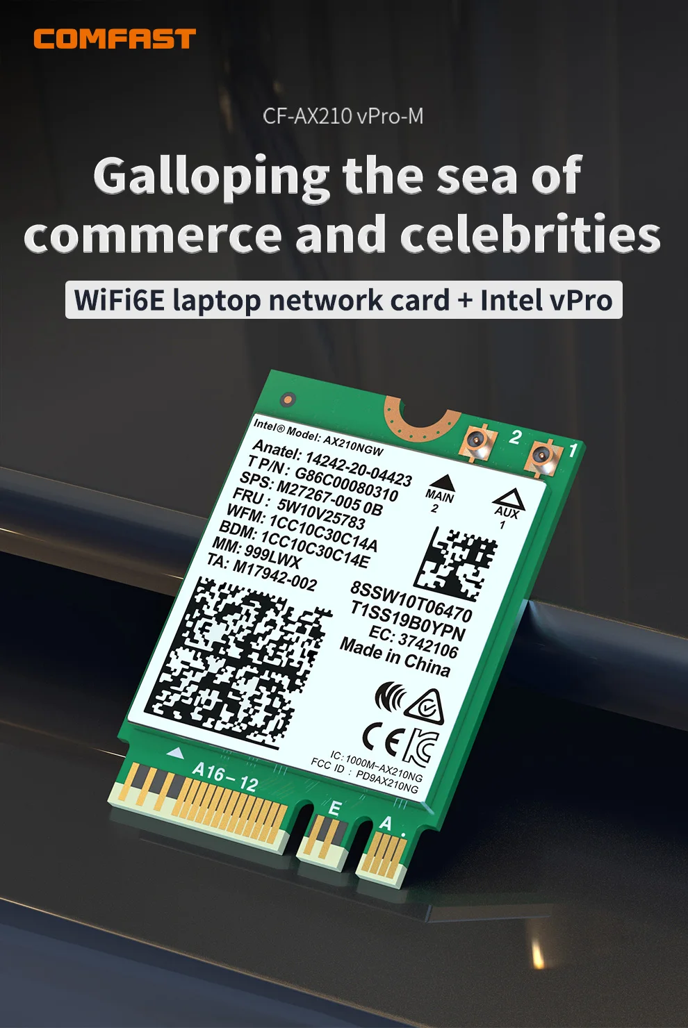 Intel Vpro Cartão wi-Fi 6E AX210NGW Tri Banda De 2,4 G/5G/6Ghz de Rede sem Fio Wifi Cartão Adaptador Para Bluetooth 5.2 M. 2 para Win10/11 Imagem 2