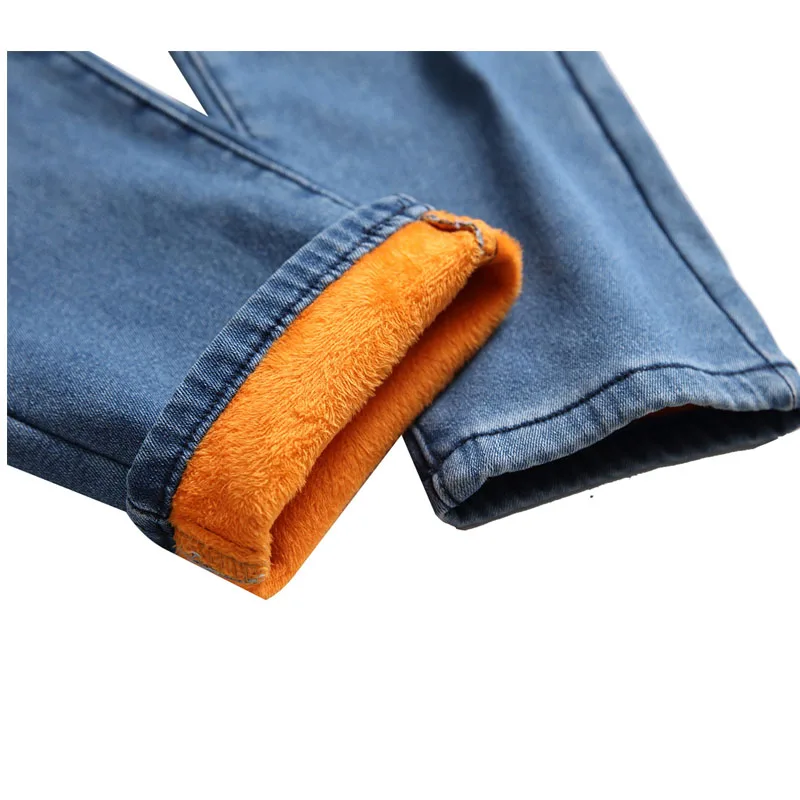 Inverno Novos Homens De Lã Jeans Casual Clássico Estiramento Montado Em Linha Reta Calças Jeans Masculina De Cor Sólida Elástico Grosso Calças Quentes Imagem 5