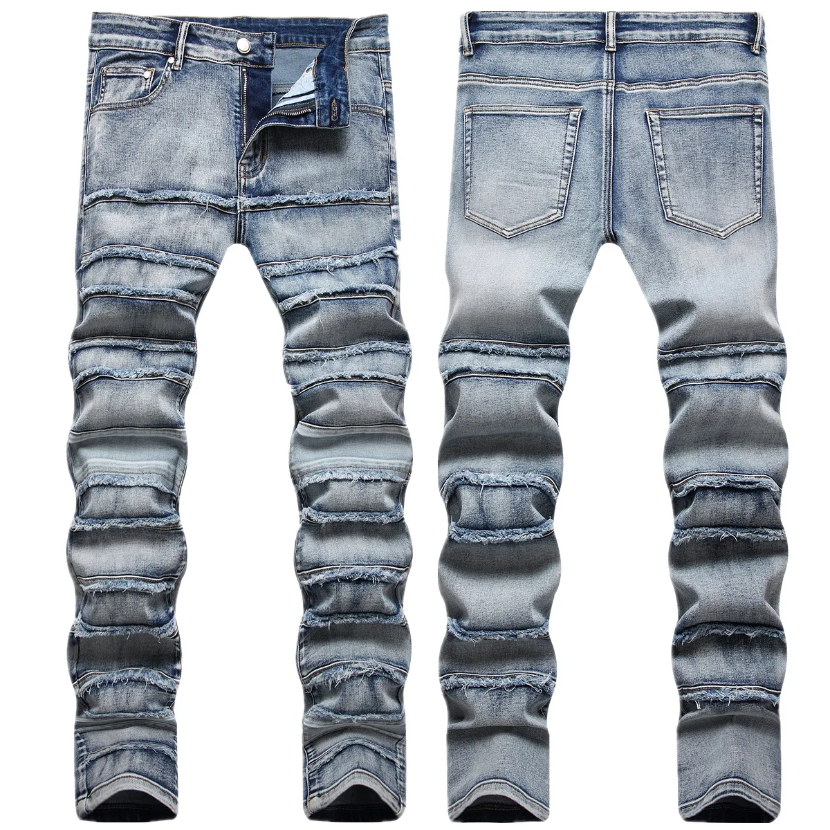 jeans INS hip-hop crânio rua tendência homens maré alta rua furo stretch jeans pé pequeno de rock da maré Slim explosão bordado calças Imagem 1