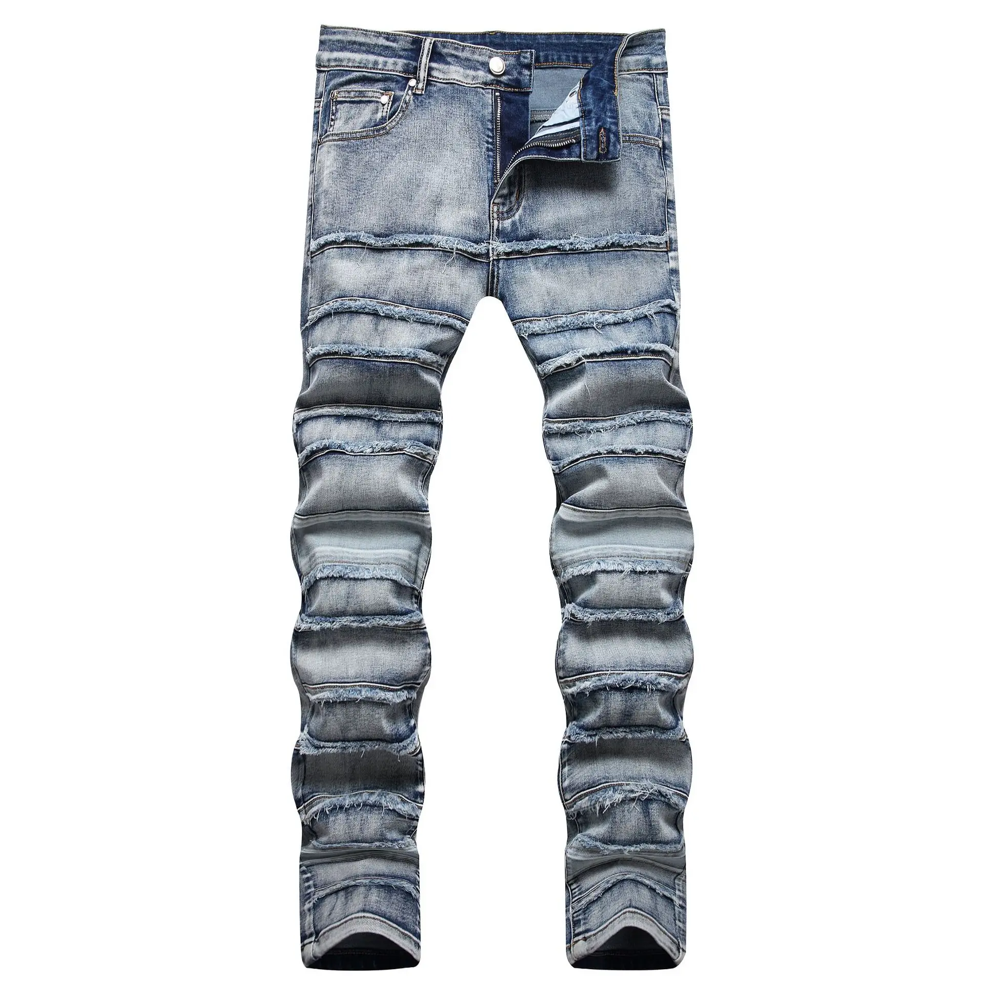 jeans INS hip-hop crânio rua tendência homens maré alta rua furo stretch jeans pé pequeno de rock da maré Slim explosão bordado calças Imagem 2