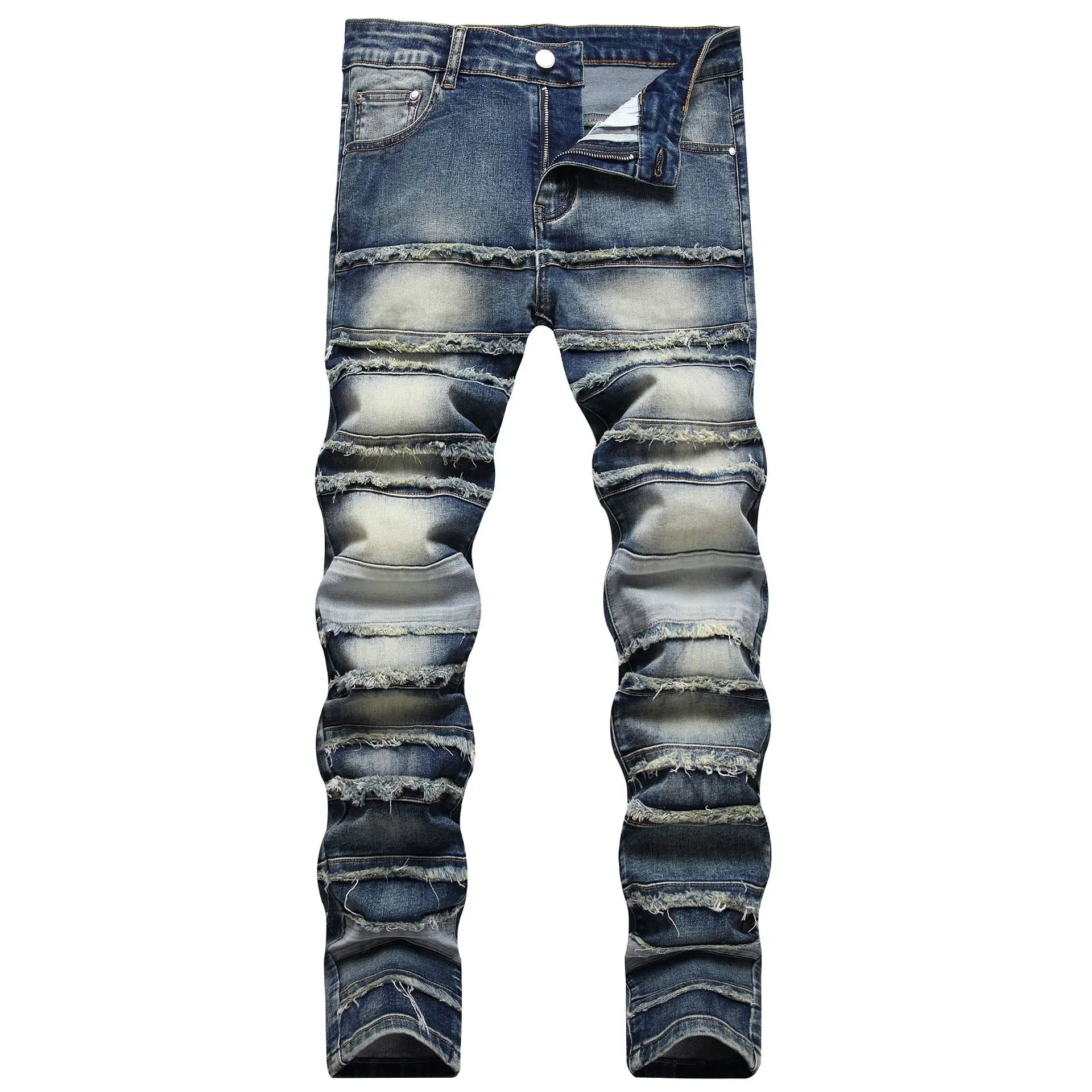 jeans INS hip-hop crânio rua tendência homens maré alta rua furo stretch jeans pé pequeno de rock da maré Slim explosão bordado calças Imagem 4