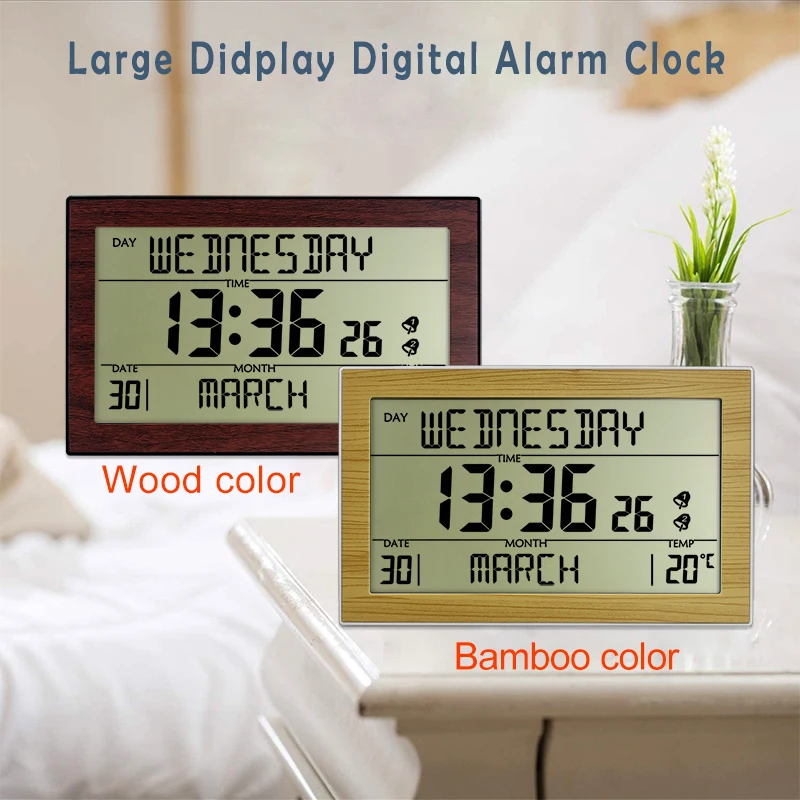 JIMEI H181F Grande exposição do LCD Relógio Digital Com Termômetro relógio de Parede dupla definição de alarme Imagem 4