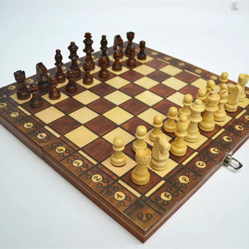 Jogo de xadrez Super Magnético de Madeira de Xadrez Backgammon Checkers 3 em 1 Antigo Xadrez Viajar jogo de Xadrez de Madeira, Peça de Xadrez Tabuleiro de xadrez Imagem 1
