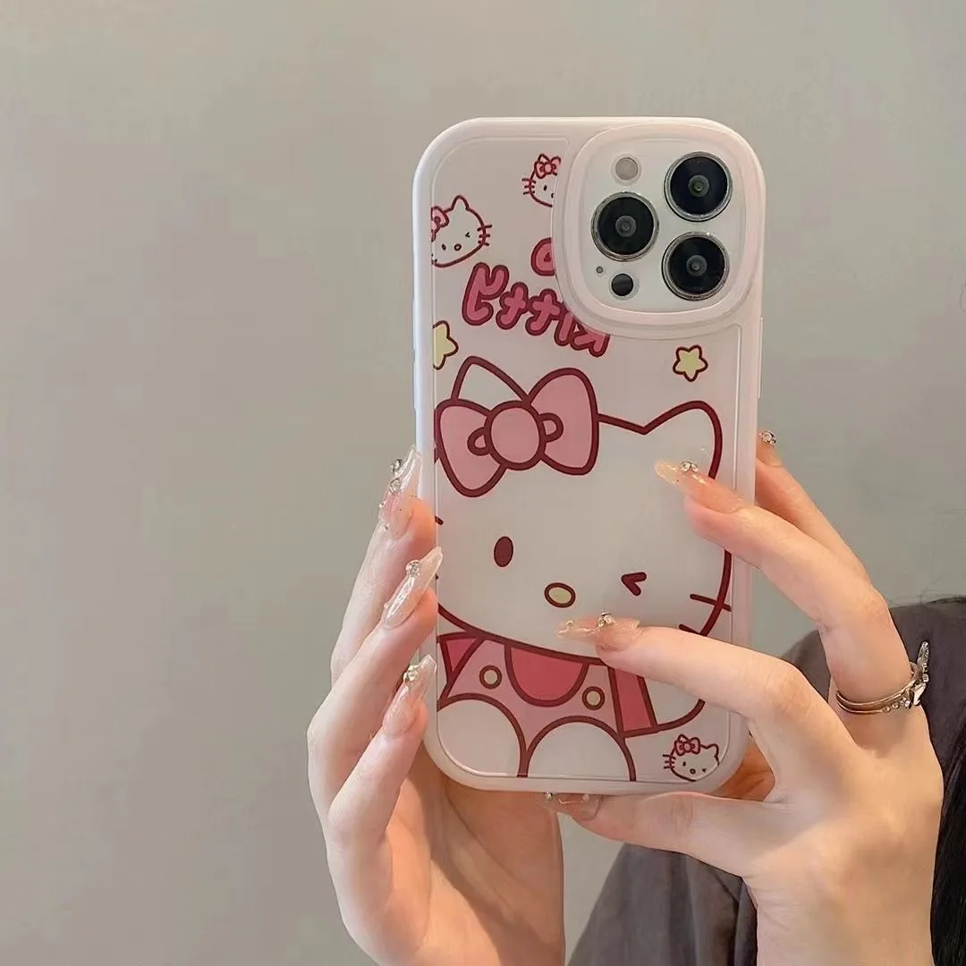 Kawaii de Hello Kitty dos desenhos animados do Espelho Casos de Telefone Para o iPhone 13 12 11 Pro Max XR XS MÁXIMO de 8 X 7 SE de 2020 Y2k Menina à prova de Choque Soft Shell Imagem 1