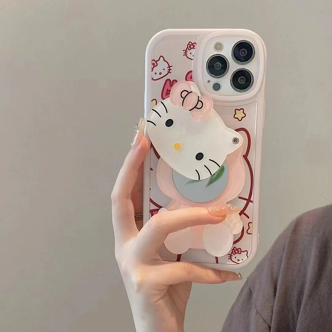 Kawaii de Hello Kitty dos desenhos animados do Espelho Casos de Telefone Para o iPhone 13 12 11 Pro Max XR XS MÁXIMO de 8 X 7 SE de 2020 Y2k Menina à prova de Choque Soft Shell Imagem 2