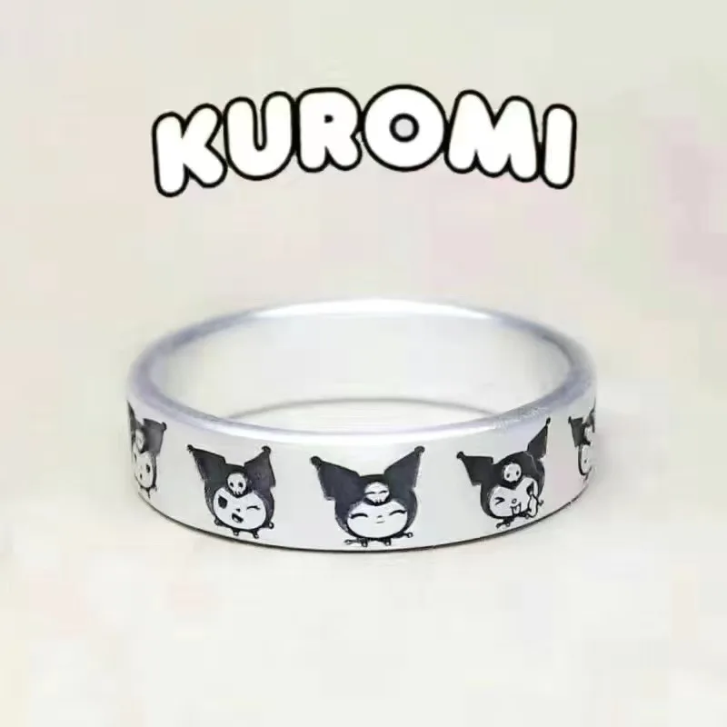 Kawaii Sanrio Anéis De Personagens De Anime Hello Kitty Kulomi Melodia Par De Anéis De Prata De Moda Anel Ajustável Acessórios Dom Crianças Imagem 2