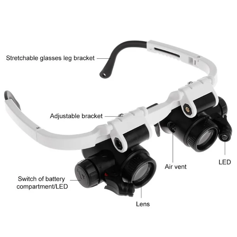 LED Óculos de lente de aumento 8X 23X de Ampliação Óculos com Luz para Fechar o Trabalho do Joalheiro Lupa de Relojoeiro Cabeça Lupa Imagem 1