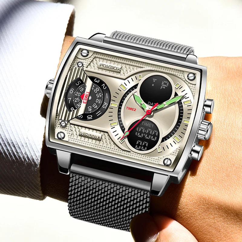LIGE Relógio Masculino Homens Relógios de Luxo de marcas Famosas Impermeável de Moda masculina de Duplo Visor do Relógio Militar de Quartzo de Pulso Imagem 4