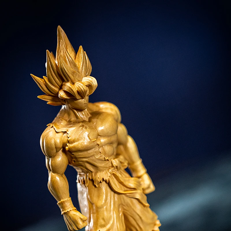 Limitado Escultura Em Madeira Coleção Ornamento Buxo Escultura Lidar Com Acessórios De Casa De Dragon Ball Anime Super Saiyajin Son Goku Figura Imagem 4