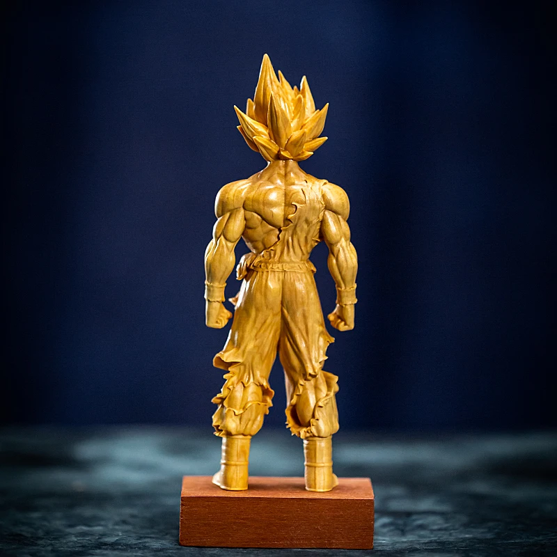 Limitado Escultura Em Madeira Coleção Ornamento Buxo Escultura Lidar Com Acessórios De Casa De Dragon Ball Anime Super Saiyajin Son Goku Figura Imagem 5