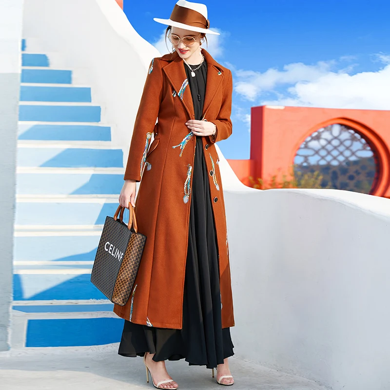 Luxo Trincheira Mulheres Casaco de Inverno de Lã da Inglaterra Estilo de Longa Jaqueta de Design de Moda Slim Cintura Ajustável Cashmere Outwear com Cinto Imagem 3