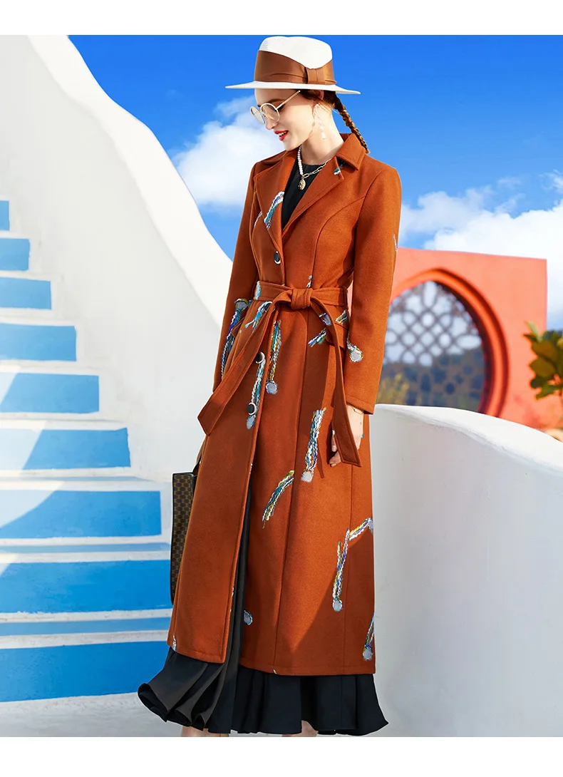 Luxo Trincheira Mulheres Casaco de Inverno de Lã da Inglaterra Estilo de Longa Jaqueta de Design de Moda Slim Cintura Ajustável Cashmere Outwear com Cinto Imagem 5