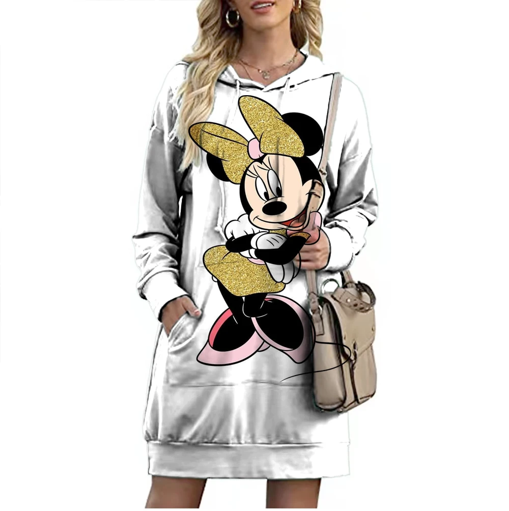 Marca Disney 2022 Novo Streetwear Queda de Moda feminina Gola Alongada Capuz Winnie the Pooh e dos desenhos animados do Minnie do Mickey de Topo Imagem 2