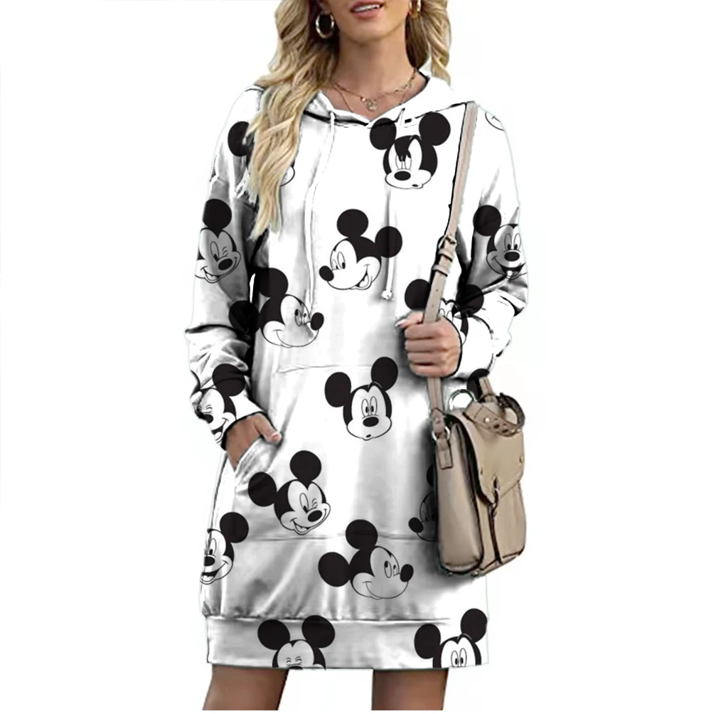 Marca Disney 2022 Novo Streetwear Queda de Moda feminina Gola Alongada Capuz Winnie the Pooh e dos desenhos animados do Minnie do Mickey de Topo Imagem 4