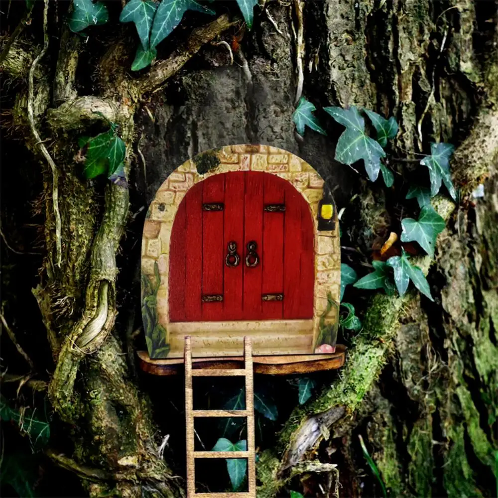 Miniatura De Fadas Gnome Porta Figuras Elf Casa Para O Quintal Jardim De Arte Árvore Escultura De Estátuas Decoração Exterior De Decoração De Jardim Encantado Porta Imagem 1