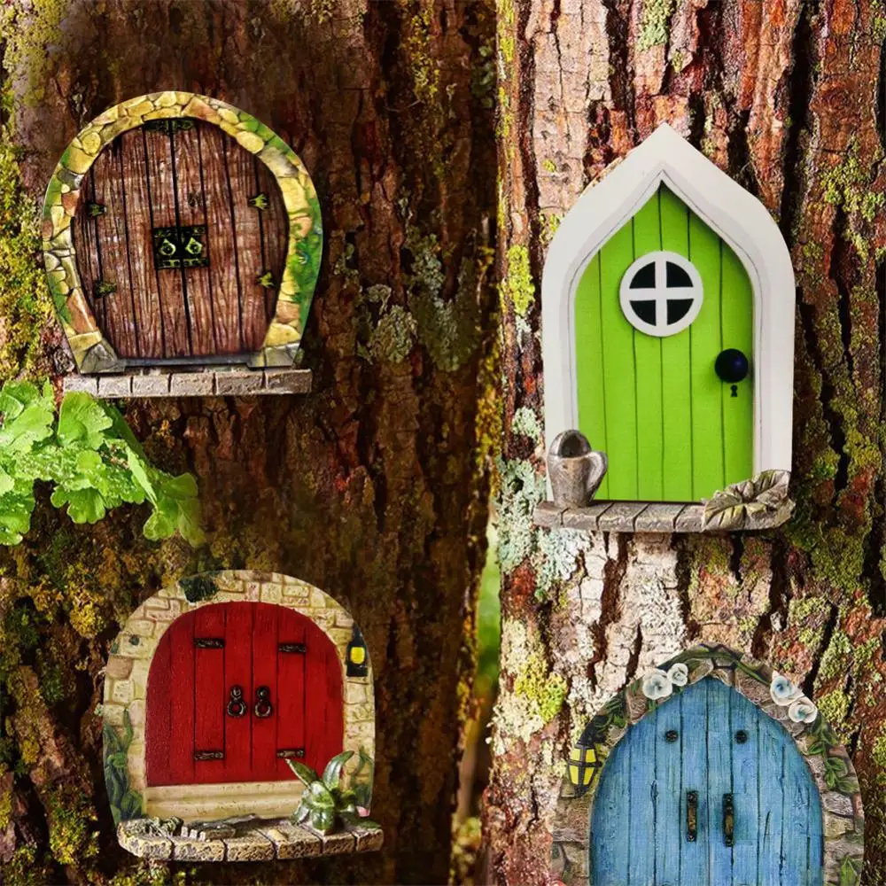 Miniatura De Fadas Gnome Porta Figuras Elf Casa Para O Quintal Jardim De Arte Árvore Escultura De Estátuas Decoração Exterior De Decoração De Jardim Encantado Porta Imagem 5
