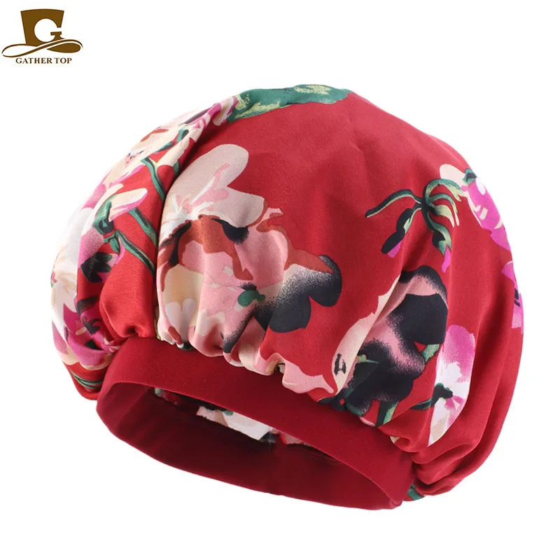 Moda de Banda Larga de Seda Bonnet Tampão tampão de Chuveiro Confortável Noite de Sono Chapéu de Prevenir a Queda de Cabelos de Senhoras Turbante Para as Mulheres Imagem 3