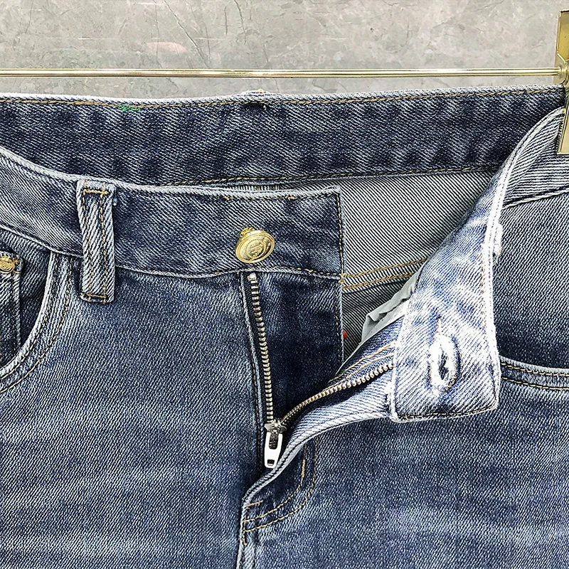 Moda H Marca de Luxo masculina Jeans Azul Clássico Folgado Macho Reto Calças Lavadas Retro Moda Casual Meados de Cintura Trecho Denims Imagem 2