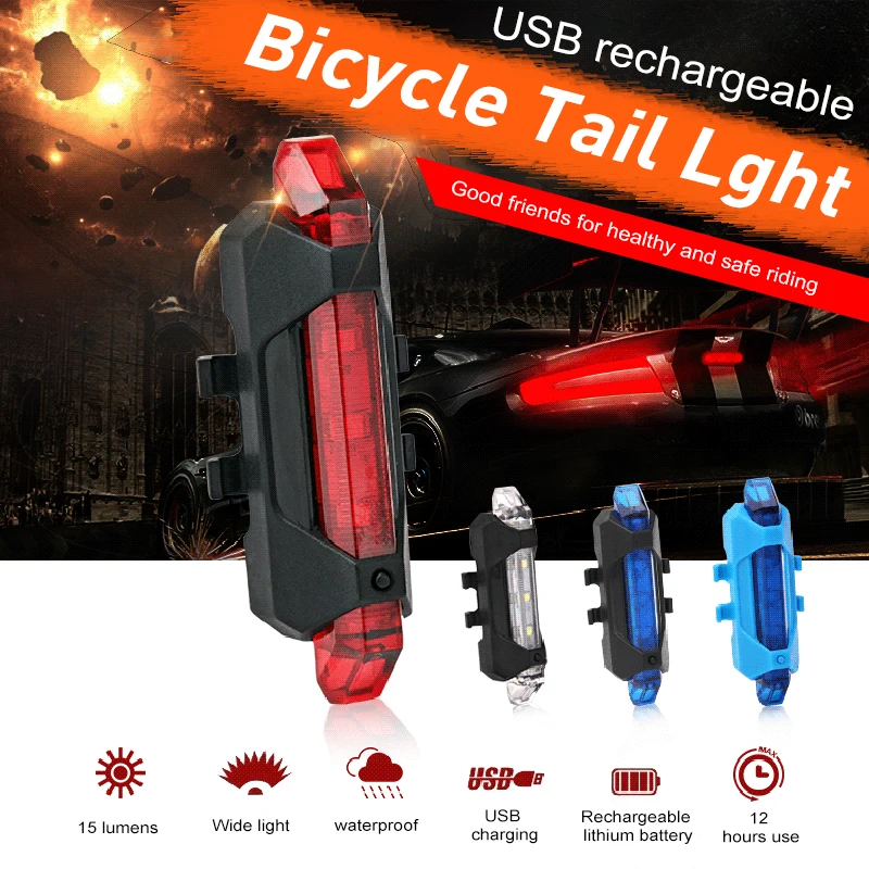 Moto de Luz LED USB Recarregável Conjunto de Montanha Ciclo de Frente para Trás do Farol Lâmpada de Lanterna de Bicicleta Lâmpada de Lanterna Acessórios de Moto Imagem 5