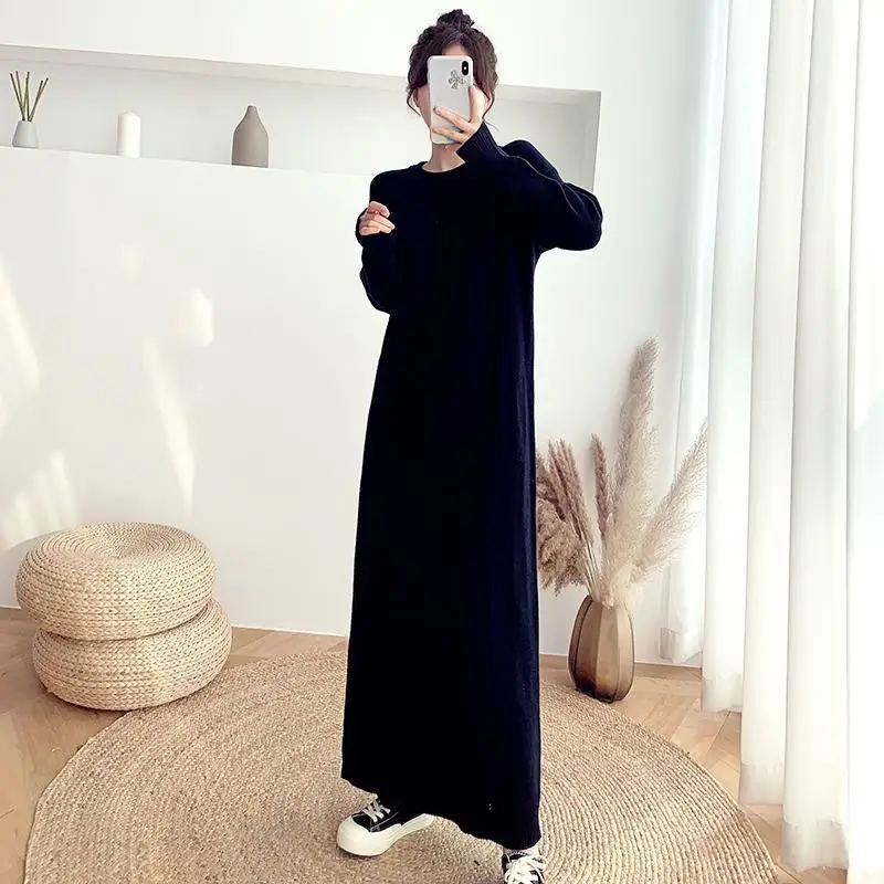 Mulheres de Vestido de Malha de Vestidos Casuais Senhoras Vintage coreano Moda Mulher Elegante Bodycon Outono Inverno 2021 Midi Apertado Camisola Imagem 2