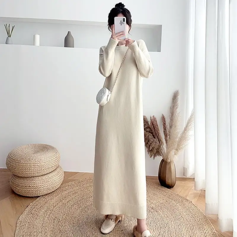 Mulheres de Vestido de Malha de Vestidos Casuais Senhoras Vintage coreano Moda Mulher Elegante Bodycon Outono Inverno 2021 Midi Apertado Camisola Imagem 3