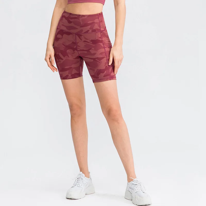 Mulheres Impresso Yoga Shorts com Bolsos de Pele-friendly Apertado Elástico, de secagem Rápida e de Esportes de Fitness Shorts Yu02413 Imagem 1