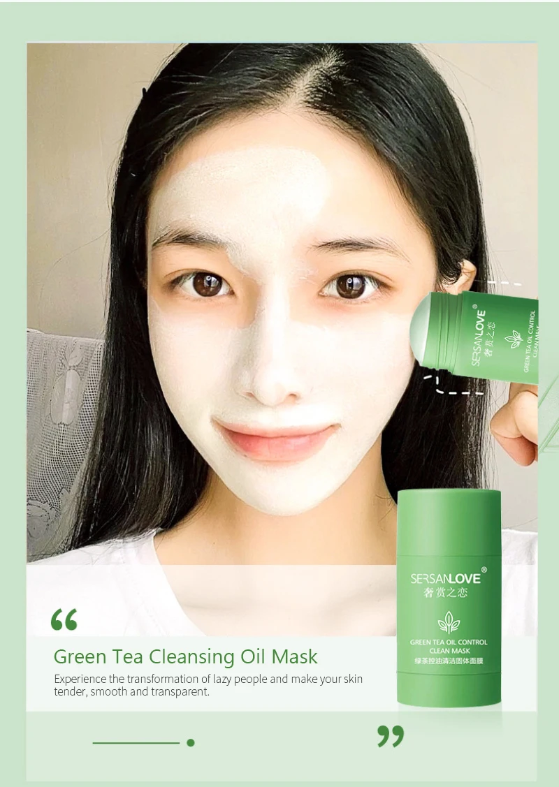 Máscara verde Stick Anti-Acne, Anti-Blackhead Refinar os Poros de Limpeza Sólida Máscara de argila Verde Chá Refrescante de Cuidados com a Pele do Rosto Filme TSLM1 Imagem 2