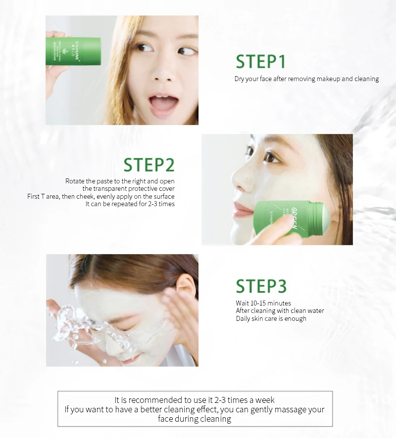 Máscara verde Stick Anti-Acne, Anti-Blackhead Refinar os Poros de Limpeza Sólida Máscara de argila Verde Chá Refrescante de Cuidados com a Pele do Rosto Filme TSLM1 Imagem 5