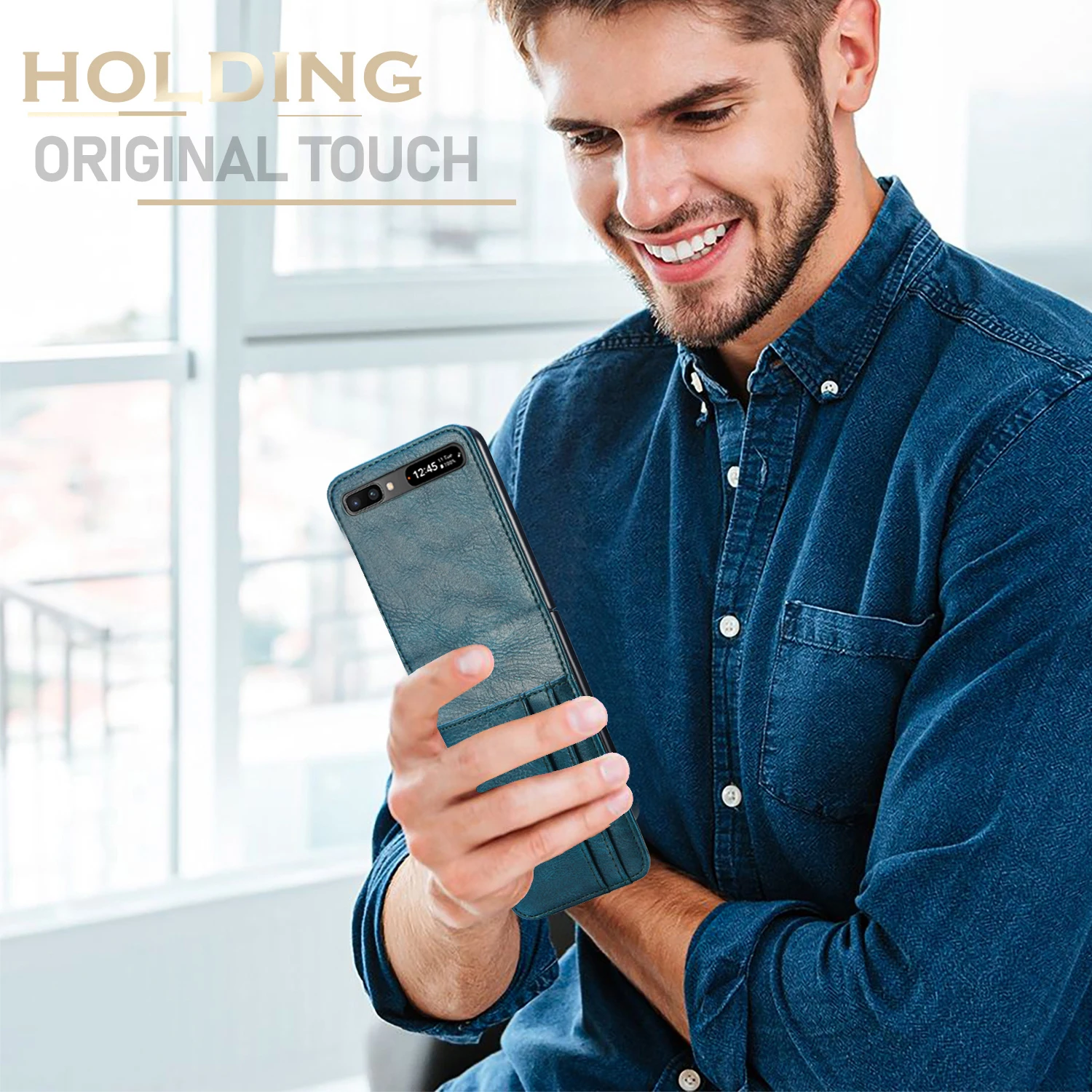 Negócios Couro Slot para Cartão de Case para Samsung Galaxy Z Flip 4 5G Flip3 Flip4 Flip 3 Proteção Integral Saco do Telefone de Tampa Coque Imagem 3