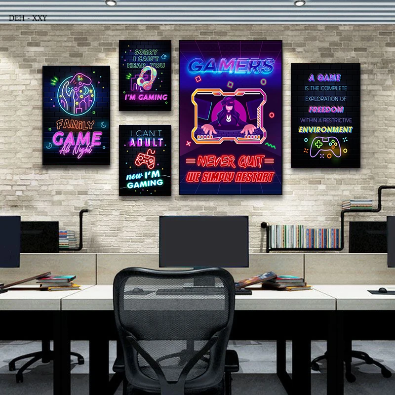 Neon Jogos Qoutes Cartazes Imprime na Tela Cartaz Jogador a Parede da Sala de Pintura de Decoração de Crianças Jogar a Decoração do Quarto Sem LED Imagem 1