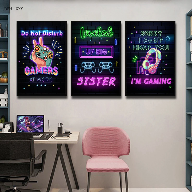 Neon Jogos Qoutes Cartazes Imprime na Tela Cartaz Jogador a Parede da Sala de Pintura de Decoração de Crianças Jogar a Decoração do Quarto Sem LED Imagem 3