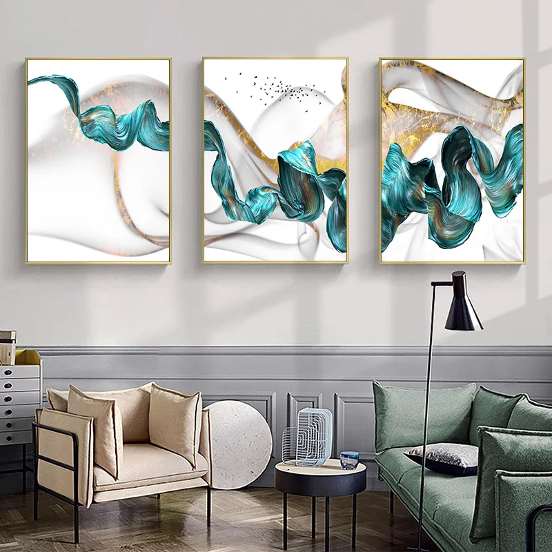 Nordic Resumo Cor Spalsh Azul De Ouro Tela De Pintura Pôster E Impressão De Parede Exclusivos Imagens De Arte Para A Sala De Casa Deco Imagem 1