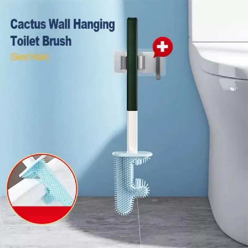 Nova Dupla de Utilizar Silicone de Cactus Escova de vaso Sanitário e Titular Definido WC Pendurado na Parede Wc Escova de Cerdas para a casa de Banho Pavimento Acessórios Imagem 4