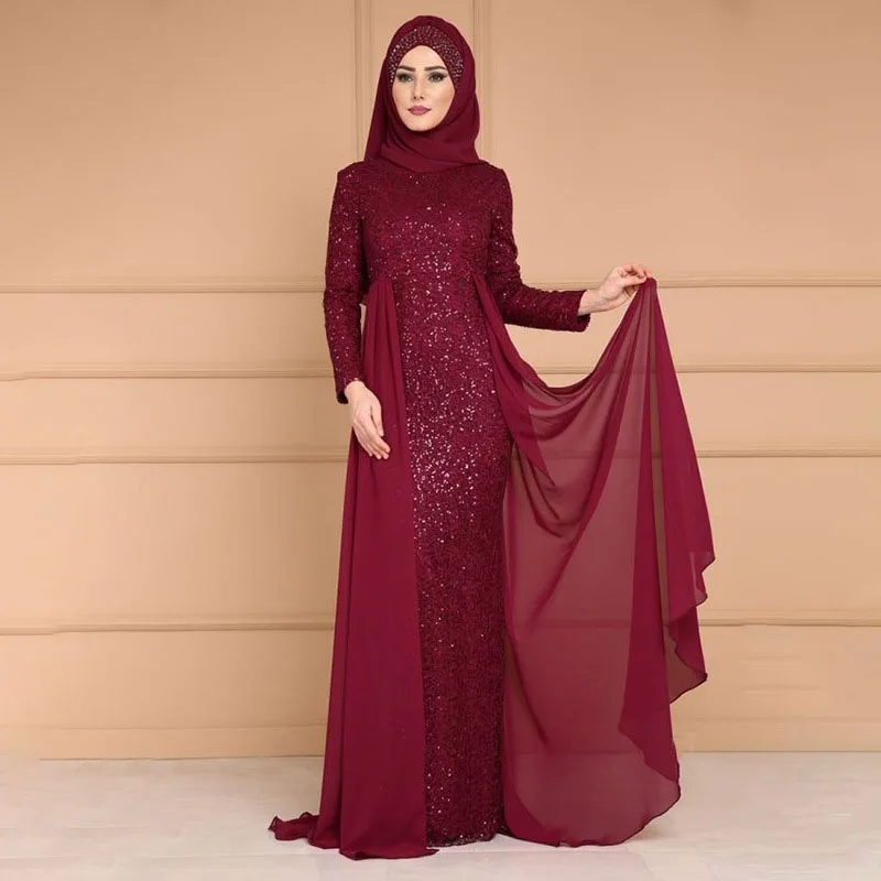 Nova Moda das Mulheres de Lantejoulas Vestido Modesto em Tamanho Grande Hijab Muçulmano Vestido de Manga Longa Arábia saudita Abayas Para Femme Manto Longue S-5XL Imagem 2