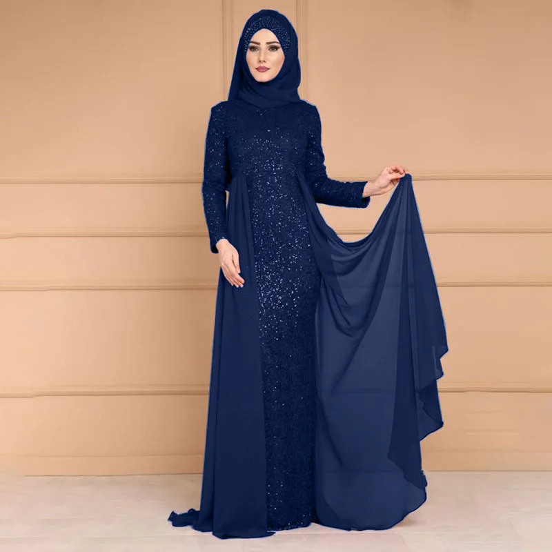 Nova Moda das Mulheres de Lantejoulas Vestido Modesto em Tamanho Grande Hijab Muçulmano Vestido de Manga Longa Arábia saudita Abayas Para Femme Manto Longue S-5XL Imagem 4
