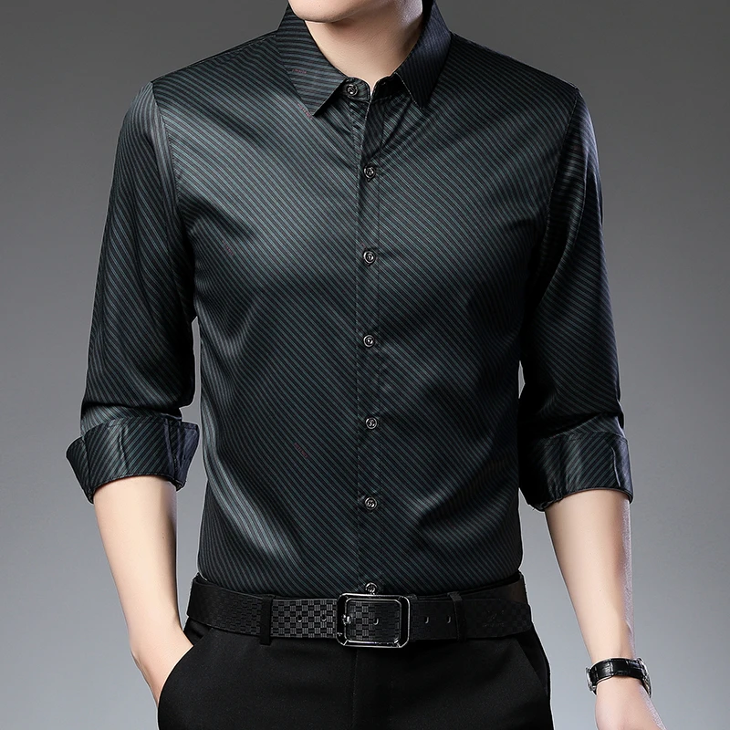 Novas Camisas Para Homens Slim Fit Luxo Camisa Listrada Primavera Fina De Manga Longa Camisa Masculina Coreano Casuais Roupas C847 Imagem 2