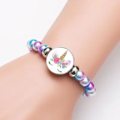Novas e criativas para crianças, desenhos animados pulseira colorida unicórnio miss padrão telescópica bracelete do grânulo Imagem 1