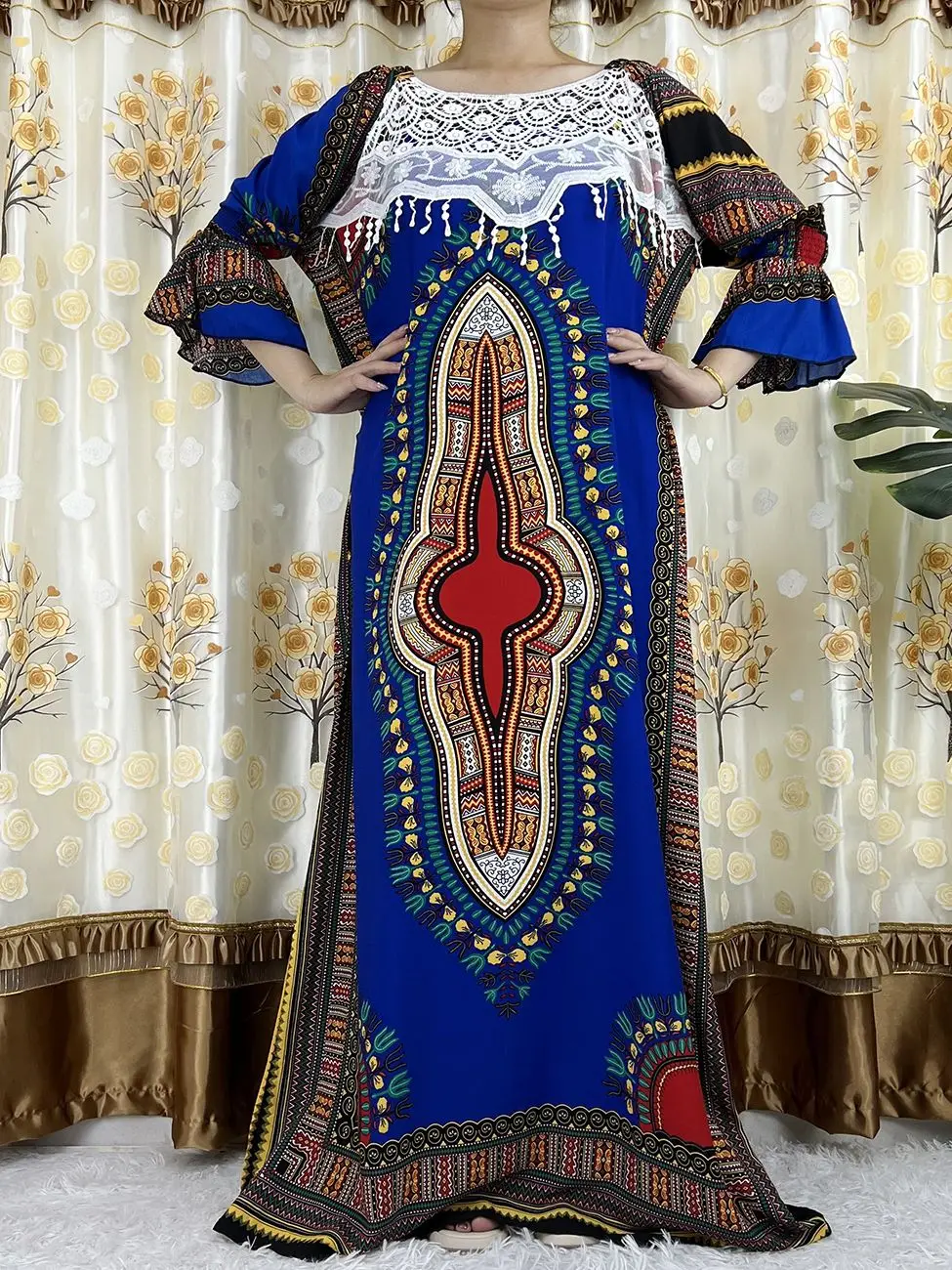 Novo Longa De Manga Africana Se Dashiki, Floral Impressão Algodão Abaya Caftan Clássico África Design Elegante Senhora Vestidos Casuais Vestidos Imagem 1