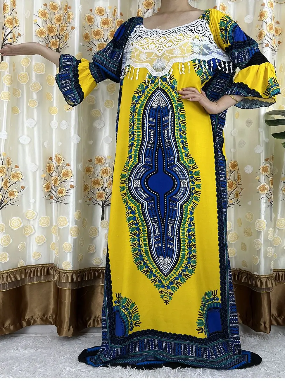 Novo Longa De Manga Africana Se Dashiki, Floral Impressão Algodão Abaya Caftan Clássico África Design Elegante Senhora Vestidos Casuais Vestidos Imagem 2