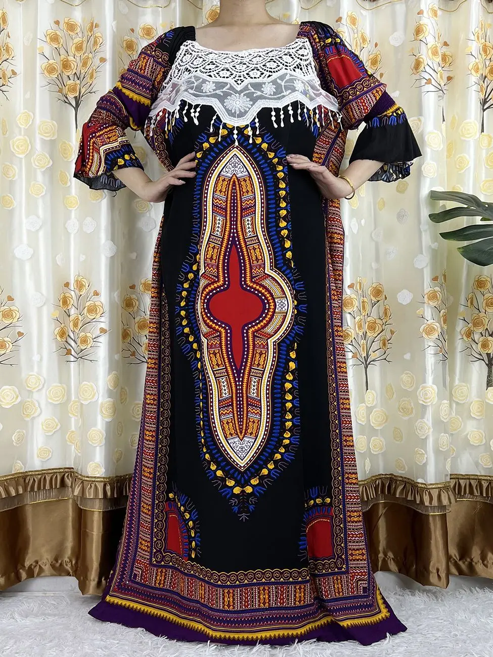 Novo Longa De Manga Africana Se Dashiki, Floral Impressão Algodão Abaya Caftan Clássico África Design Elegante Senhora Vestidos Casuais Vestidos Imagem 3