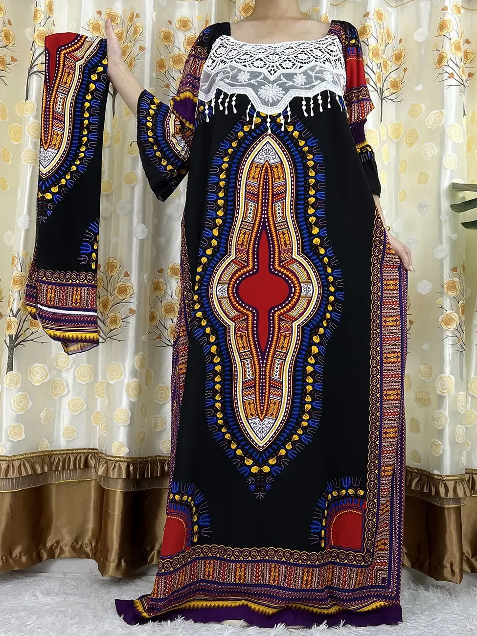 Novo Longa De Manga Africana Se Dashiki, Floral Impressão Algodão Abaya Caftan Clássico África Design Elegante Senhora Vestidos Casuais Vestidos Imagem 4