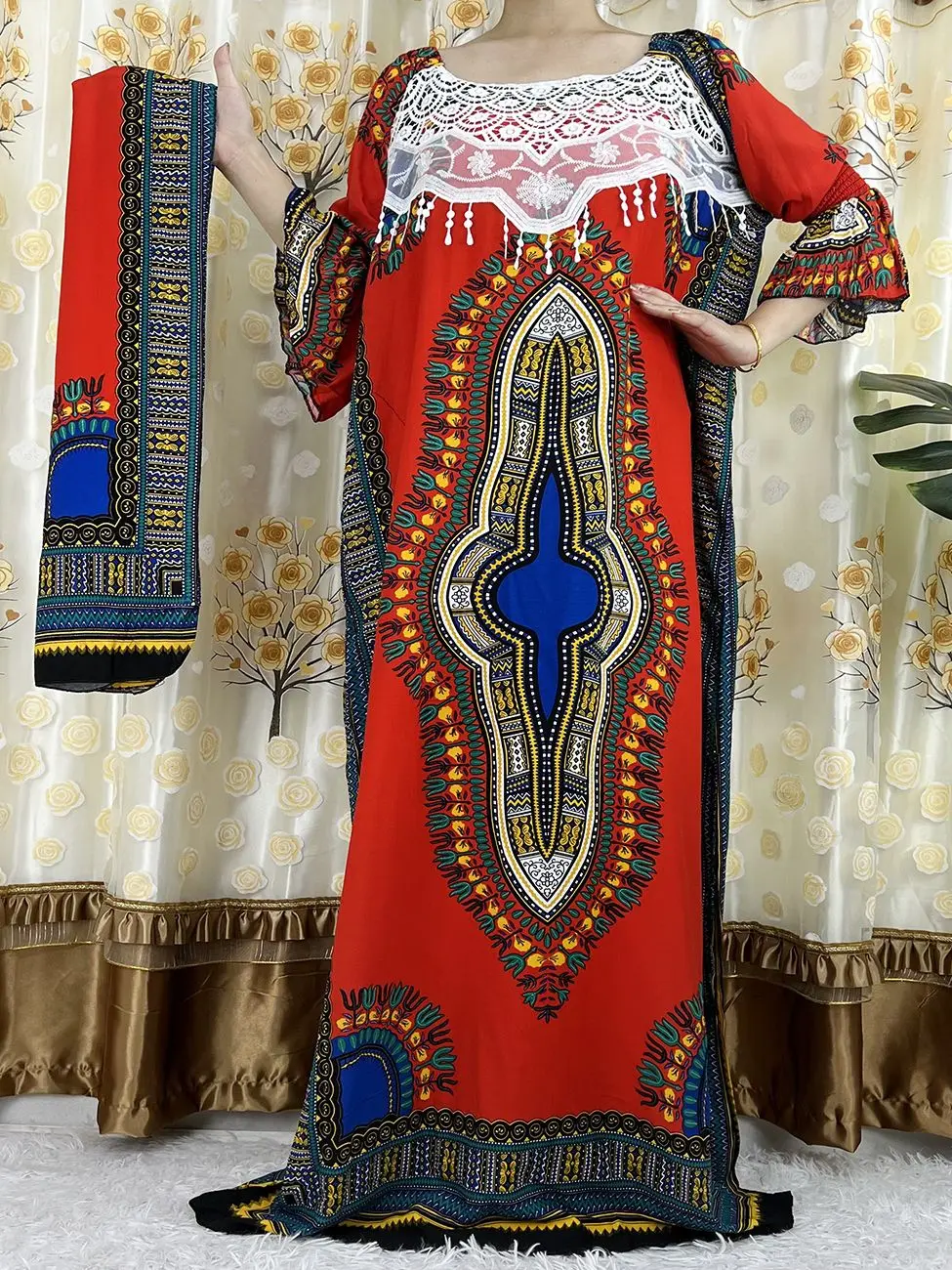 Novo Longa De Manga Africana Se Dashiki, Floral Impressão Algodão Abaya Caftan Clássico África Design Elegante Senhora Vestidos Casuais Vestidos Imagem 5