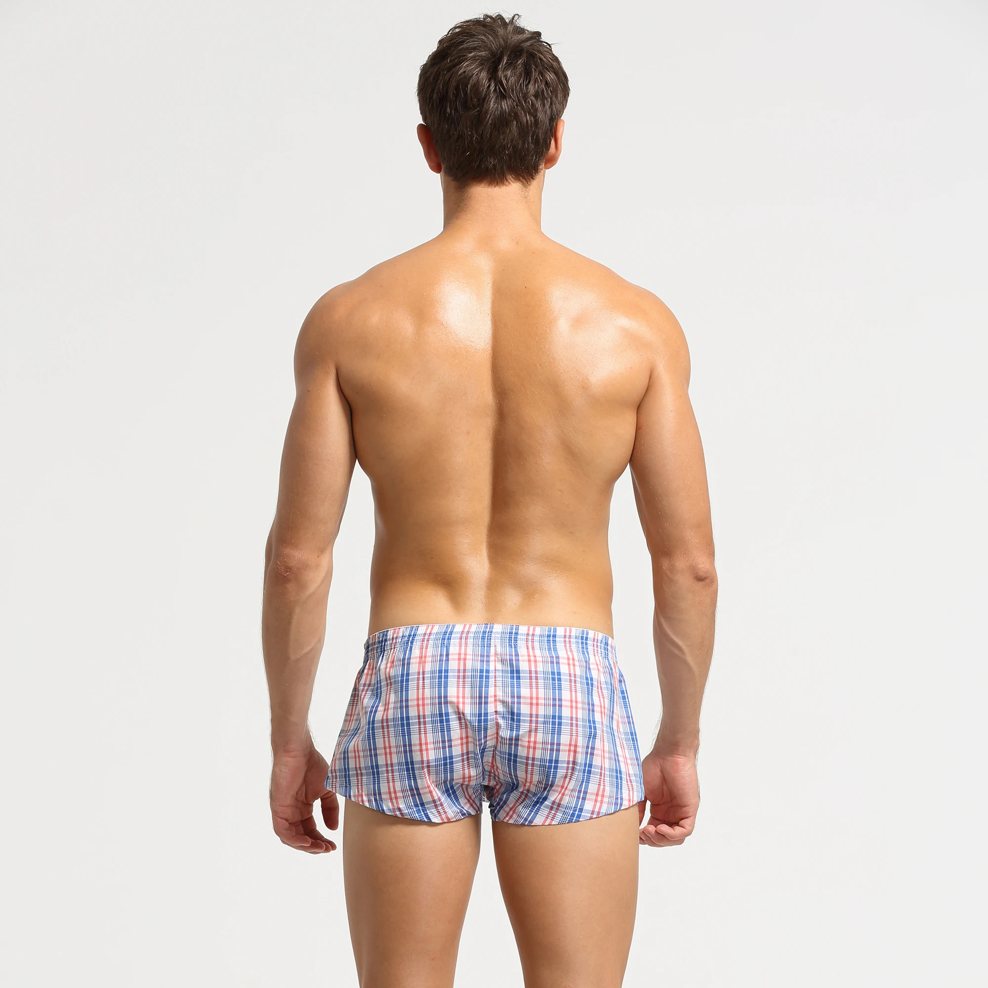 Novo SEOBEAN Algodão curto cortos homens de Mens shorts de pijama Treino de Xadrez U saco Casual Troncos Shorts do Pijama Imagem 2