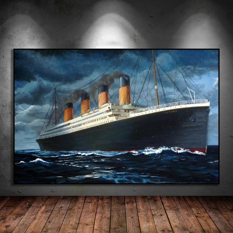 O Barco Titanic Filme Clássico Abstrata Tela de Pintura Pôster e Impressão de Arte de Parede de Imagem para a Sala de Decoração de Casa de Cuadros Imagem 1