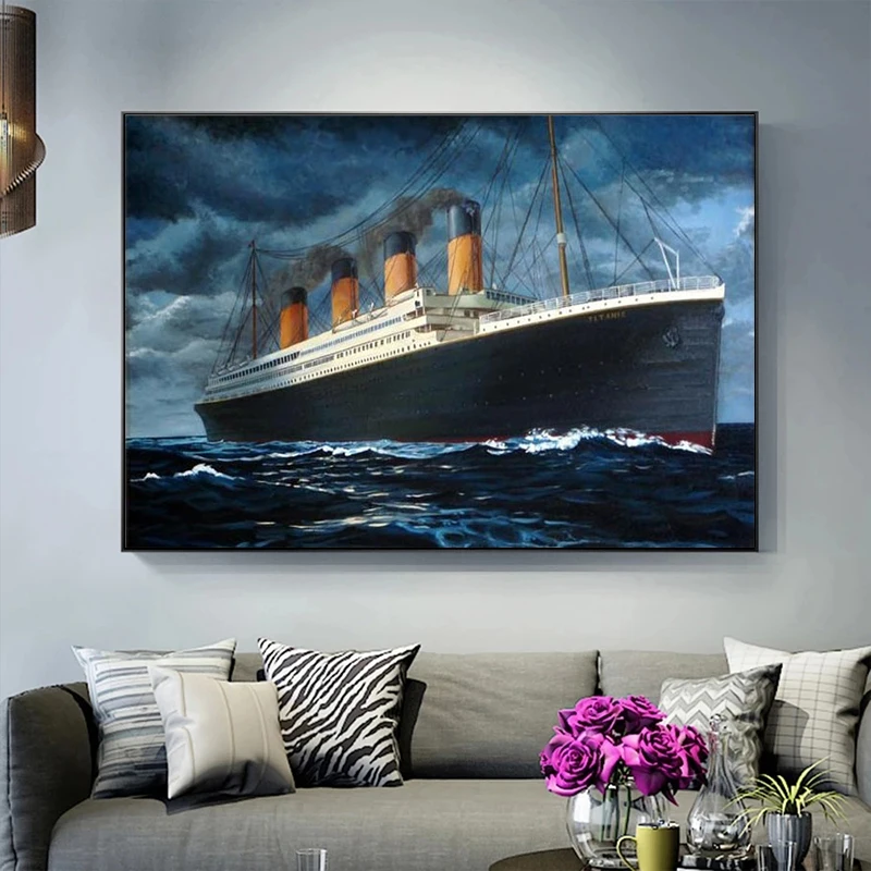 O Barco Titanic Filme Clássico Abstrata Tela de Pintura Pôster e Impressão de Arte de Parede de Imagem para a Sala de Decoração de Casa de Cuadros Imagem 2
