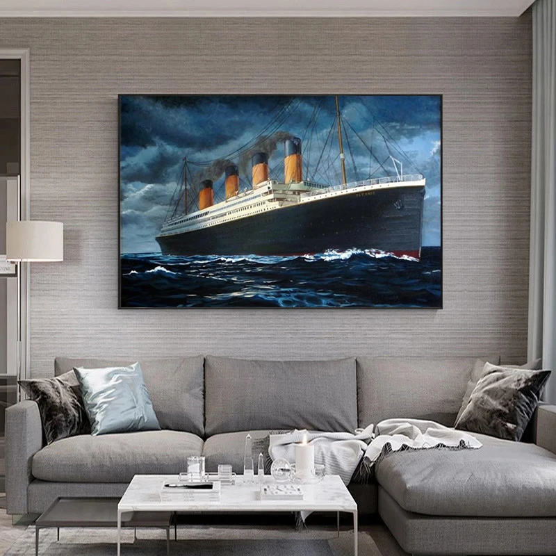 O Barco Titanic Filme Clássico Abstrata Tela de Pintura Pôster e Impressão de Arte de Parede de Imagem para a Sala de Decoração de Casa de Cuadros Imagem 3