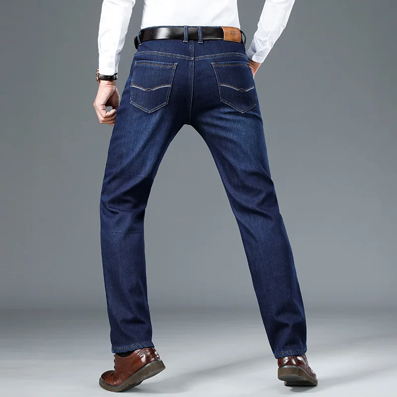O inverno dos Homens Novos Slim calça Jeans Reta de Negócios de Moda Casual, Além de Veludo Grosso Jeans Calças do Estiramento de Marca, Calça Azul Preto 42 Imagem 2