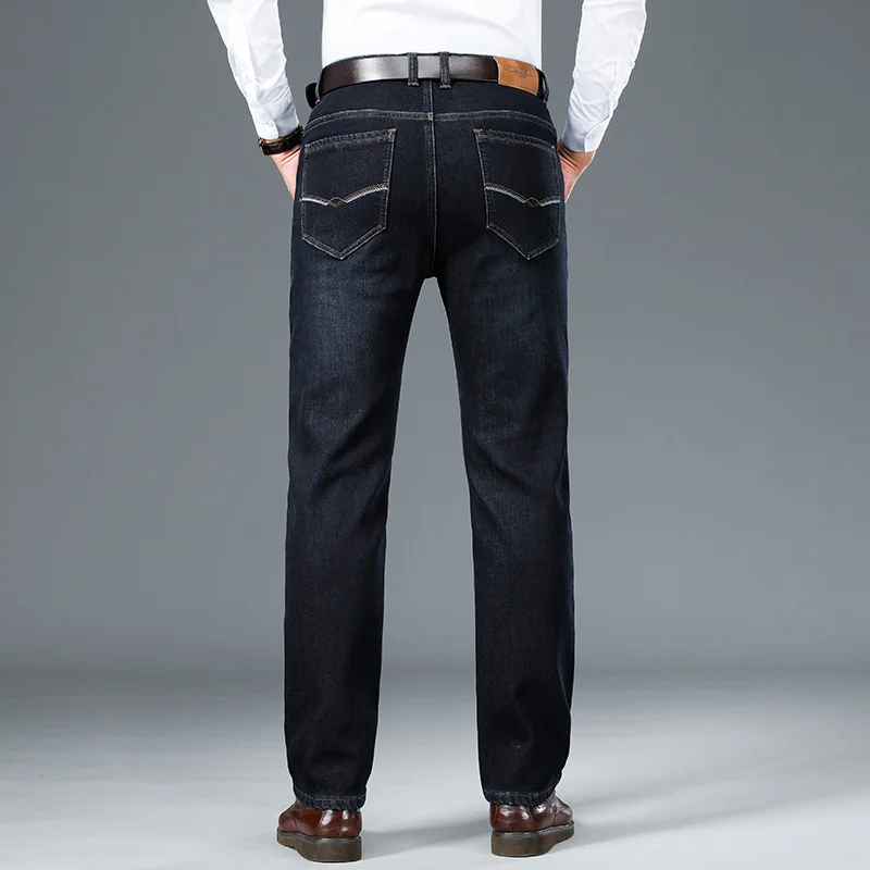 O inverno dos Homens Novos Slim calça Jeans Reta de Negócios de Moda Casual, Além de Veludo Grosso Jeans Calças do Estiramento de Marca, Calça Azul Preto 42 Imagem 5