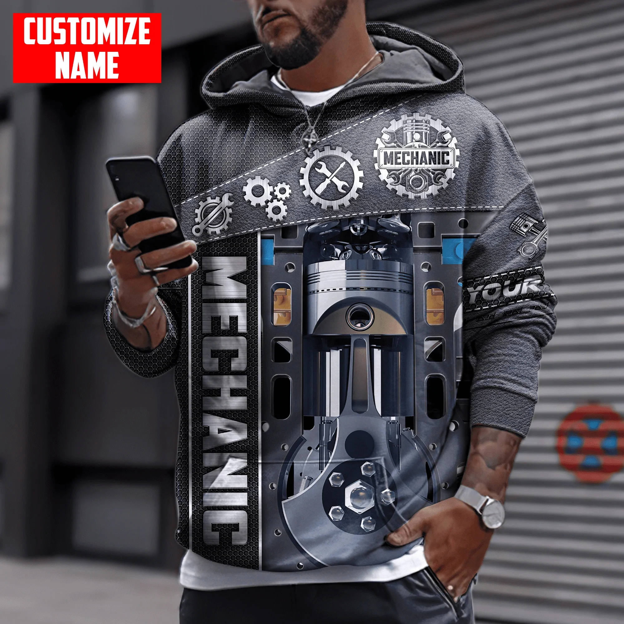 O Nome personalizado Mecânico 3D por Todo Impresso Homens Moletom Unisex moletom com Capuz Streetwear Casual zíper hoodies DK497 Imagem 1
