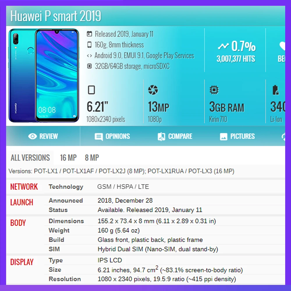 Original Para Huawei P Inteligente 2019 Tela LCD Touch screen Digitalizador Substituição Imagem 3